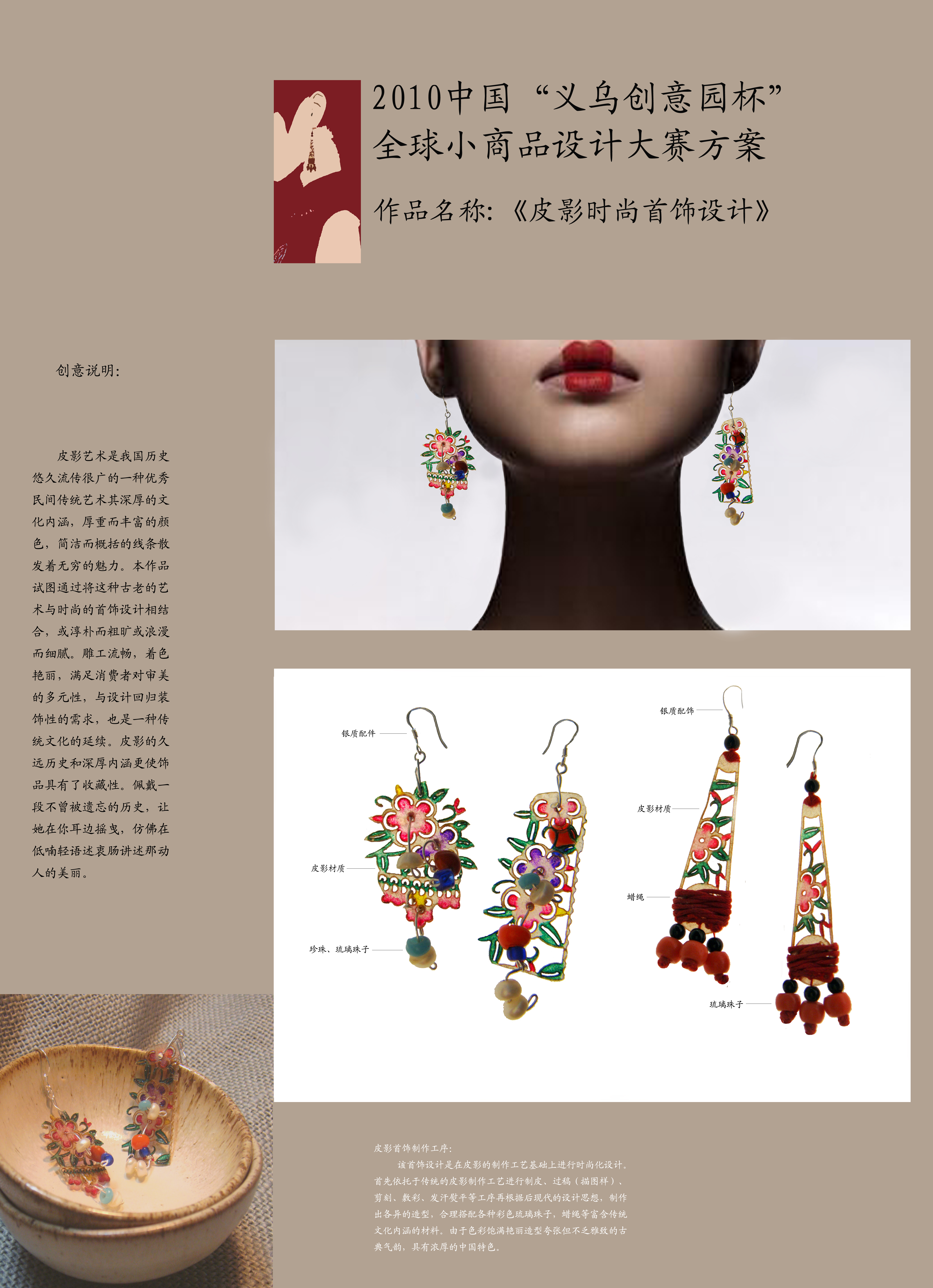 全球小商品设计大赛一等奖皮影时尚首饰设计